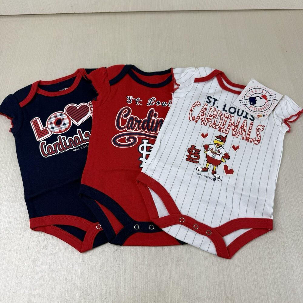 St. Louis Cardinals Bodysuit 0-3 Mos Outfit MLB NWT Lot Of 3 Genuine Merch